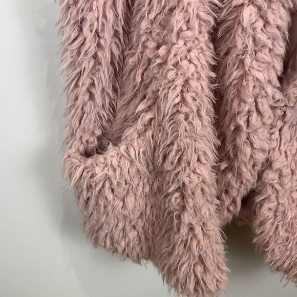 A.N.A. Womens Pink Faux Sheep Fur Hooded Jacket Vest Pockets Cozycore Large Coat - Picture 14 of 16